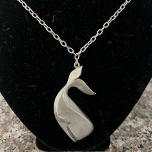 Pewter Whale Pendant Necklace 24”